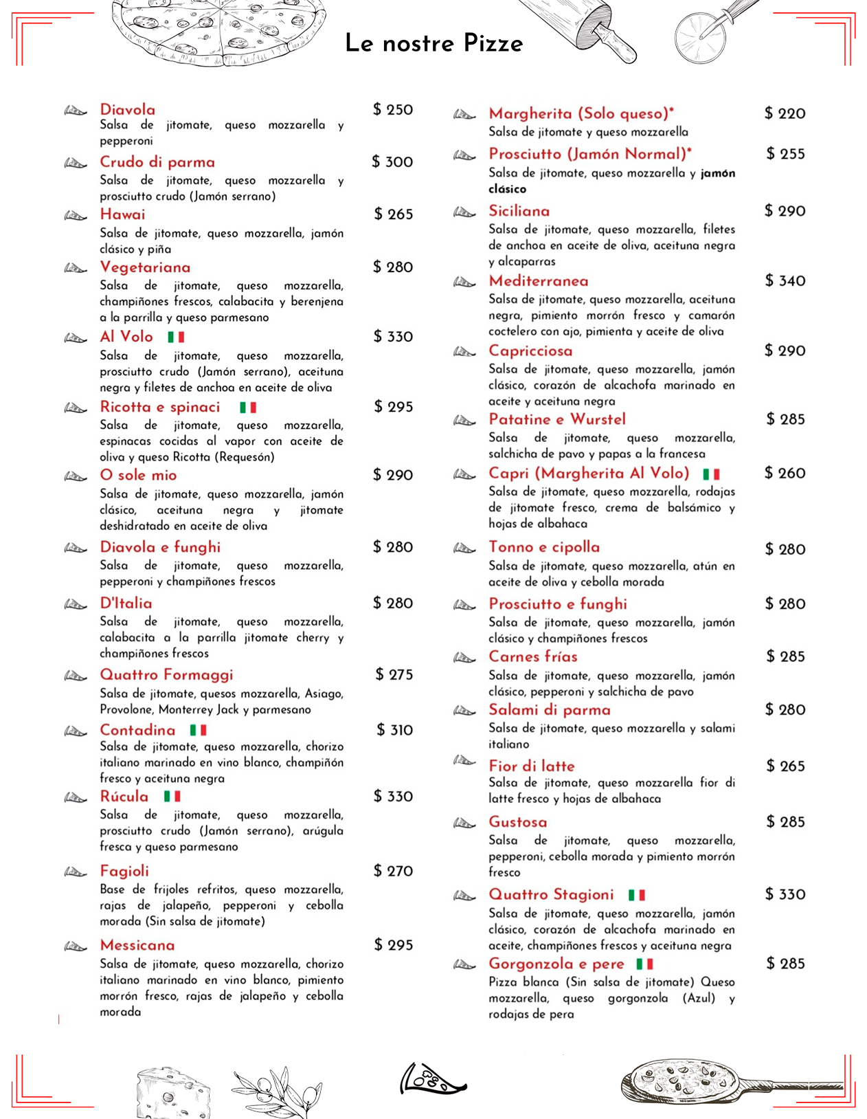 Menú Pizzería Al Volo